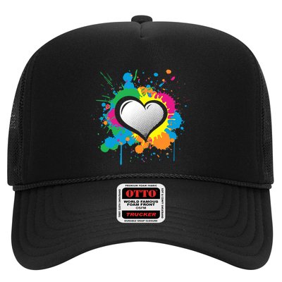 Unique Love Heart Multi Color Paint Splash Splatter Trucker Hat