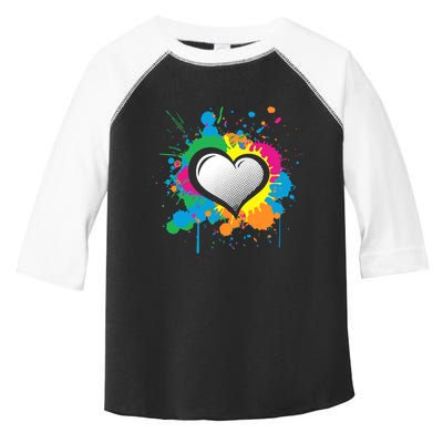 Unique Love Heart Multi Color Paint Splash Splatter Toddler Fine Jersey T-Shirt