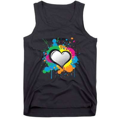 Unique Love Heart Multi Color Paint Splash Splatter Tank Top