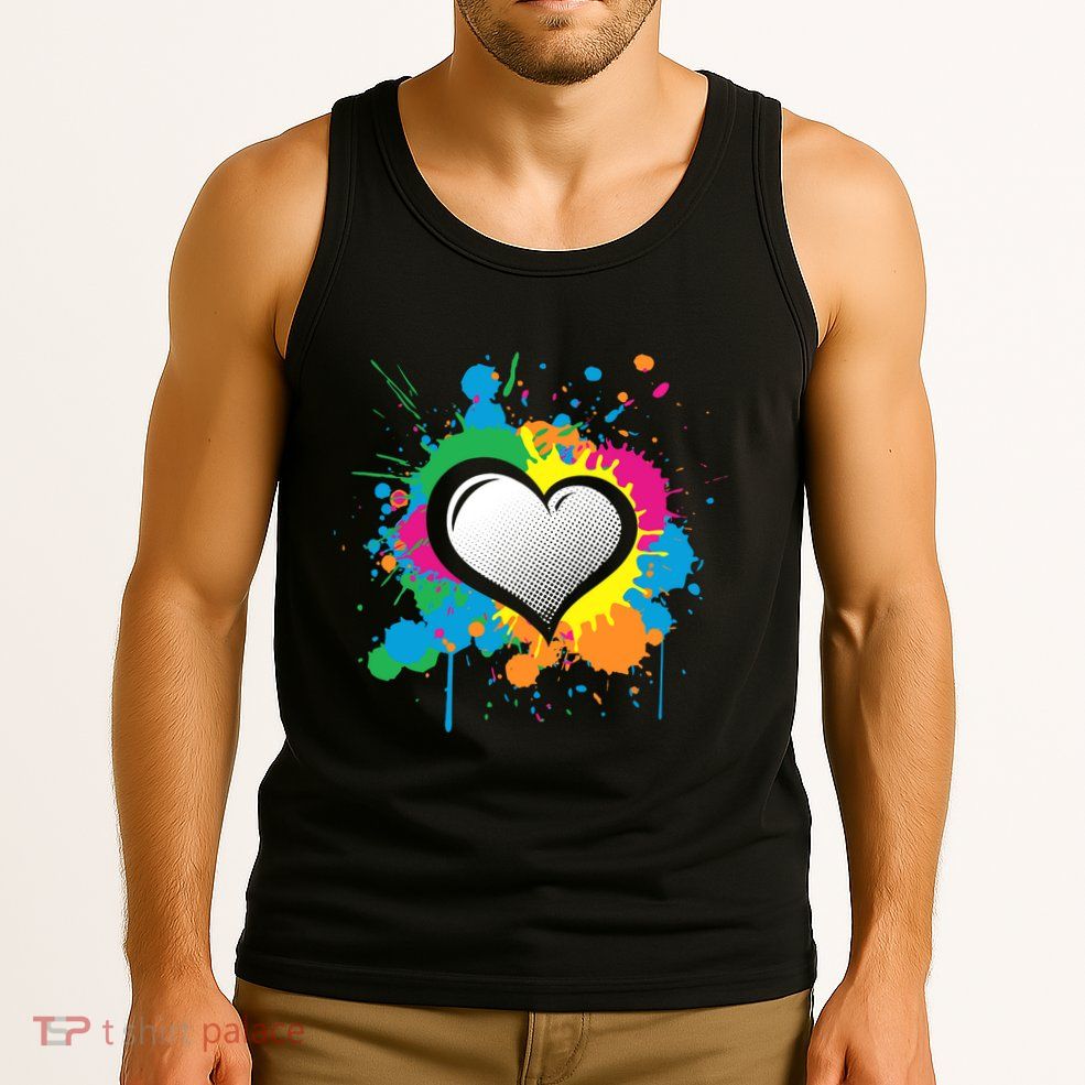 Unique Love Heart Multi Color Paint Splash Splatter Tank Top