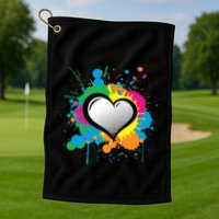 Unique Love Heart Multi Color Paint Splash Splatter Golf Towel