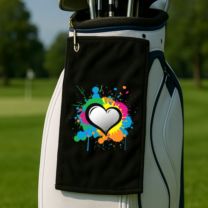 Unique Love Heart Multi Color Paint Splash Splatter Golf Towel