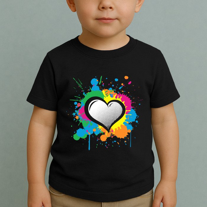 Unique Love Heart Multi Color Paint Splash Splatter Toddler T-Shirt