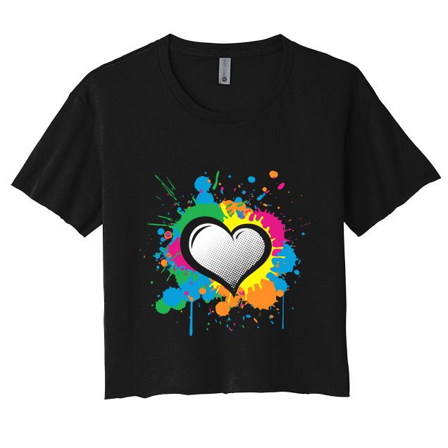 Unique Love Heart Multi Color Paint Splash Splatter Crop Top