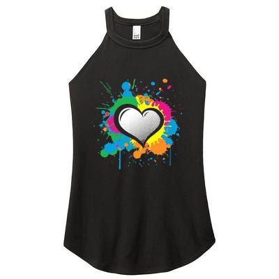Unique Love Heart Multi Color Paint Splash Splatter Women's Perfect Tri Rocker Tank