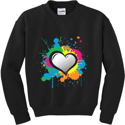 Unique Love Heart Multi Color Paint Splash Splatter Kids Sweatshirt