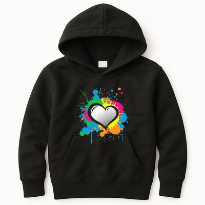 Unique Love Heart Multi Color Paint Splash Splatter Kids Hoodie