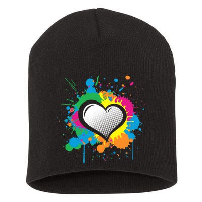 Unique Love Heart Multi Color Paint Splash Splatter Short Acrylic Beanie