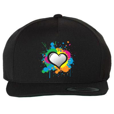 Unique Love Heart Multi Color Paint Splash Splatter Wool Snapback Cap
