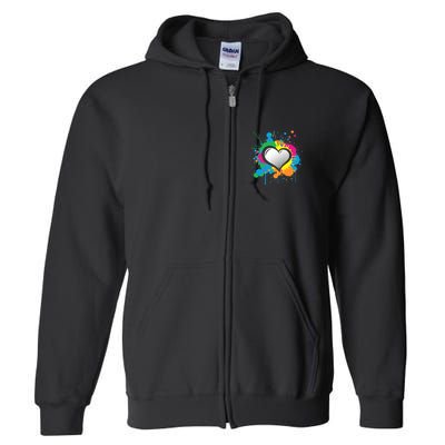 Unique Love Heart Multi Color Paint Splash Splatter Full Zip Hoodie