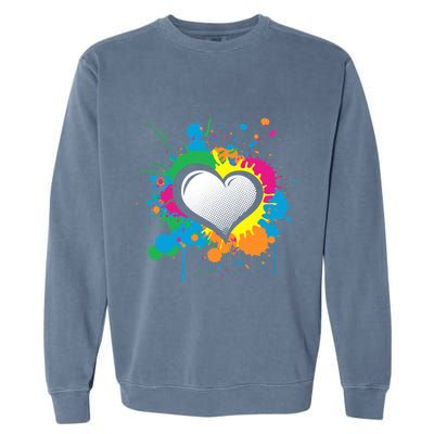 Unique Love Heart Multi Color Paint Splash Splatter Garment-Dyed Sweatshirt