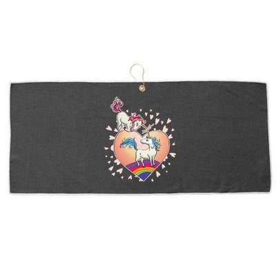 Unicorn Love Heart Rainbow Valentine's Day Great Gift Large Microfiber Waffle Golf Towel