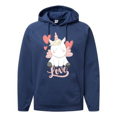 Unicorn Love Heart Valentine's Day Gift Gift Performance Fleece Hoodie