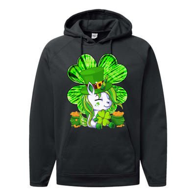 Unicorn Leprechaun Lepricorn Shamrock St Patricks Day Performance Fleece Hoodie