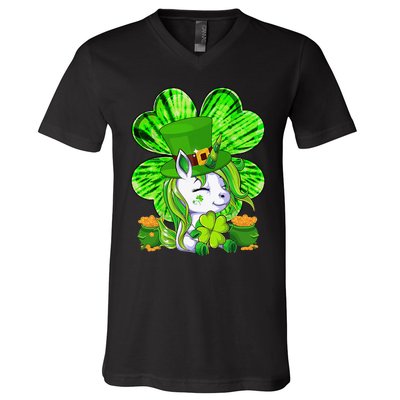 Unicorn Leprechaun Lepricorn Shamrock St Patricks Day V-Neck T-Shirt