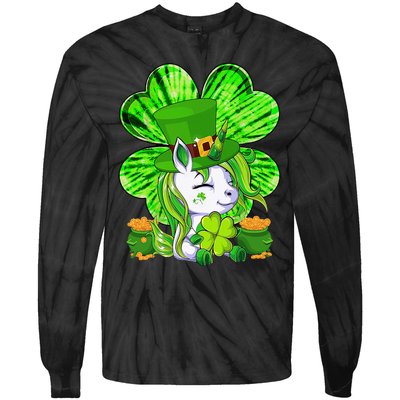 Unicorn Leprechaun Lepricorn Shamrock St Patricks Day Tie-Dye Long Sleeve Shirt