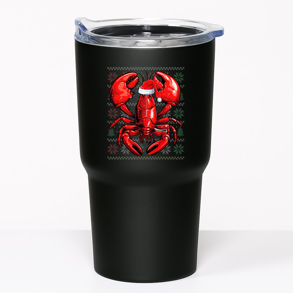 Ugly Lobster Lover Wearing Santa Hat Xmas Lobster Christmas Tumbler