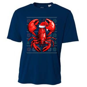 Ugly Lobster Lover Wearing Santa Hat Xmas Lobster Christmas Cooling Performance Crew T-Shirt