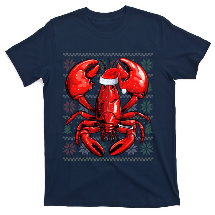 Ugly Lobster Lover Wearing Santa Hat Xmas Lobster Christmas T-Shirt