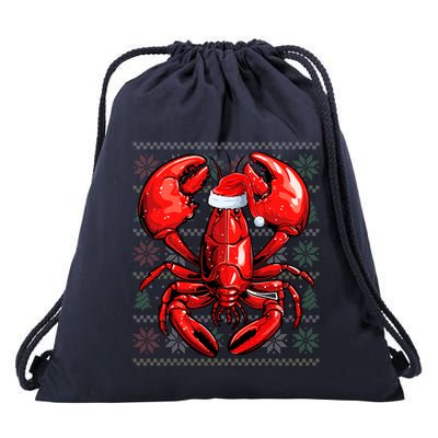 Ugly Lobster Lover Wearing Santa Hat Xmas Lobster Christmas Drawstring Bag