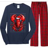 Ugly Lobster Lover Wearing Santa Hat Xmas Lobster Christmas Long Sleeve Pajama Set