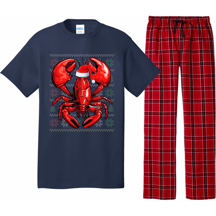 Ugly Lobster Lover Wearing Santa Hat Xmas Lobster Christmas Pajama Set