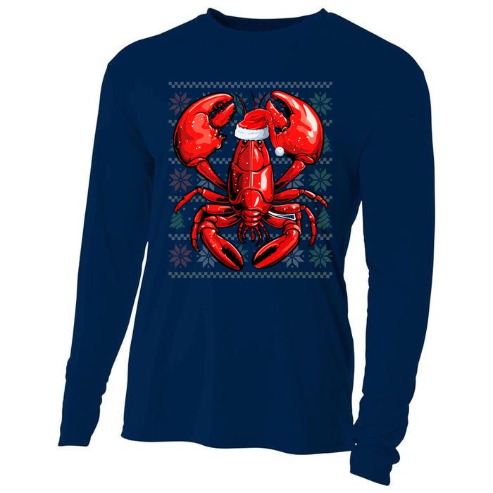 Ugly Lobster Lover Wearing Santa Hat Xmas Lobster Christmas Cooling Performance Long Sleeve Crew