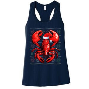 Ugly Lobster Lover Wearing Santa Hat Xmas Lobster Christmas Women's Racerback Tank