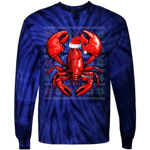 Ugly Lobster Lover Wearing Santa Hat Xmas Lobster Christmas Tie-Dye Long Sleeve Shirt