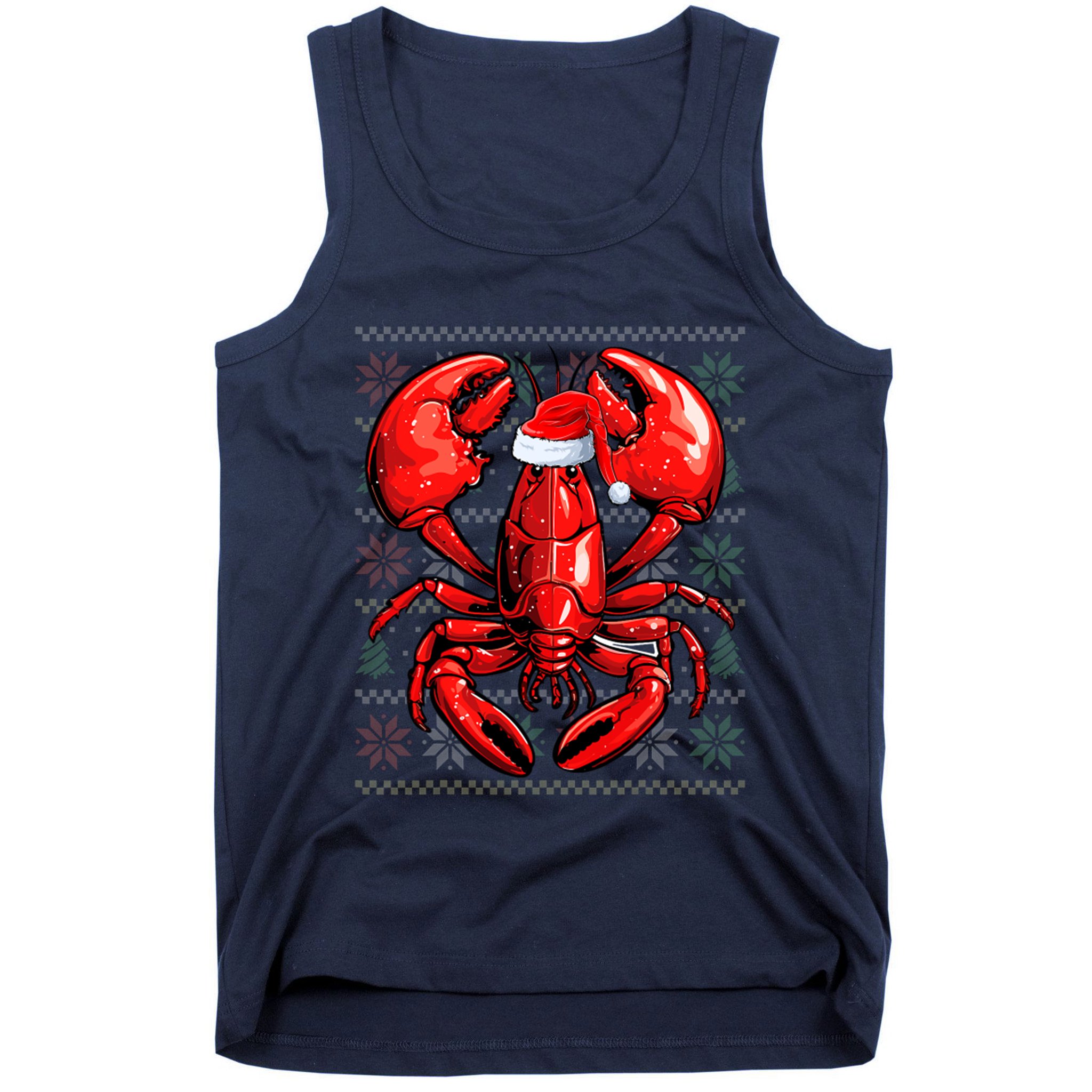 Ugly Lobster Lover Wearing Santa Hat Xmas Lobster Christmas Tank Top