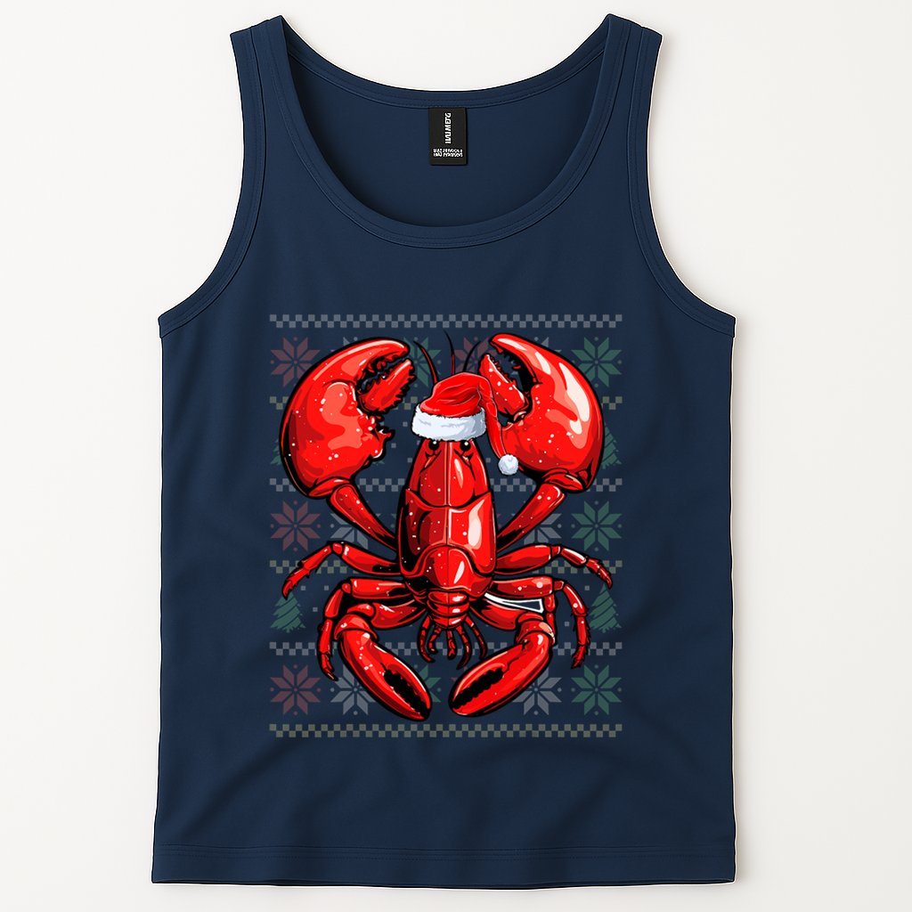 Ugly Lobster Lover Wearing Santa Hat Xmas Lobster Christmas Tank Top