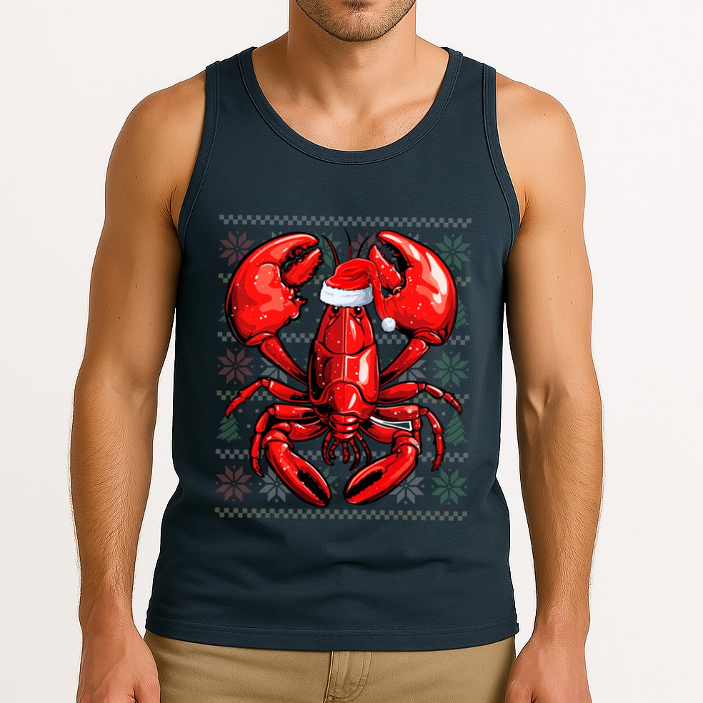 Ugly Lobster Lover Wearing Santa Hat Xmas Lobster Christmas Tank Top