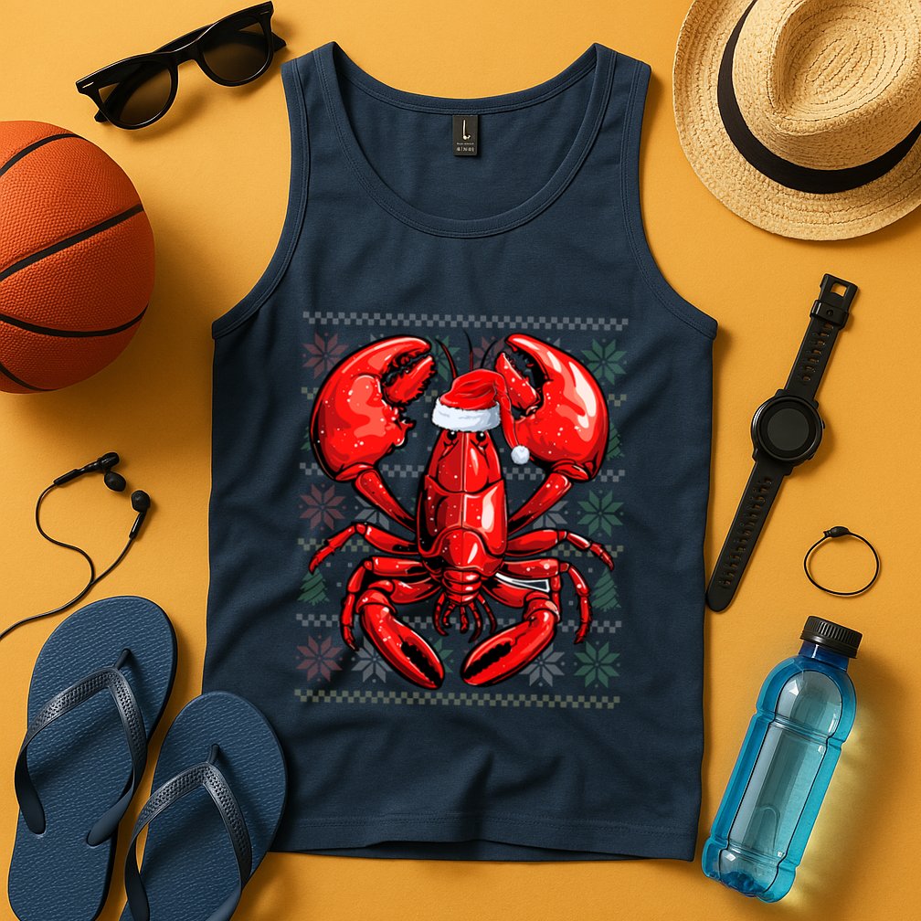 Ugly Lobster Lover Wearing Santa Hat Xmas Lobster Christmas Tank Top