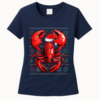 Ugly Lobster Lover Wearing Santa Hat Xmas Lobster Christmas Womens T-Shirt