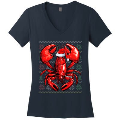Ugly Lobster Lover Wearing Santa Hat Xmas Lobster Christmas Women's V-Neck T-Shirt