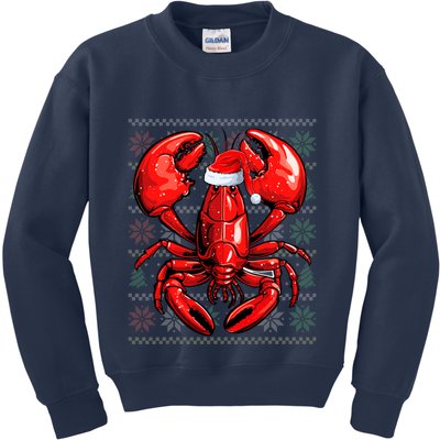 Ugly Lobster Lover Wearing Santa Hat Xmas Lobster Christmas Kids Sweatshirt