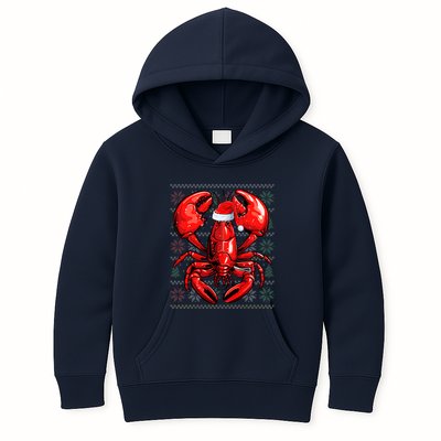 Ugly Lobster Lover Wearing Santa Hat Xmas Lobster Christmas Kids Hoodie