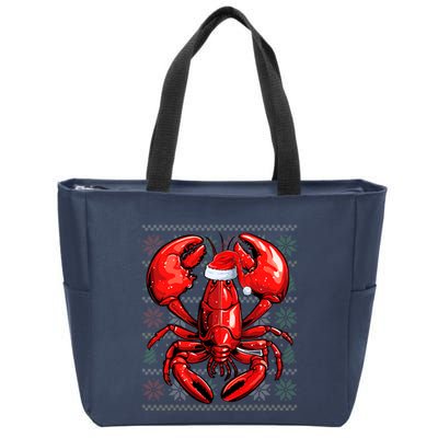 Ugly Lobster Lover Wearing Santa Hat Xmas Lobster Christmas Zip Tote Bag
