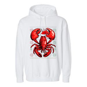 Ugly Lobster Lover Wearing Santa Hat Xmas Lobster Christmas Garment-Dyed Fleece Hoodie