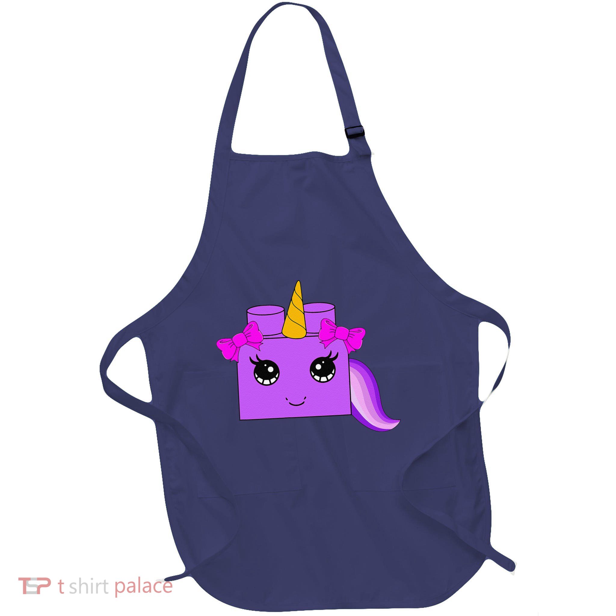 Unicorn Lover Master Builder Block Brick Building Full-Length Apron With Pockets