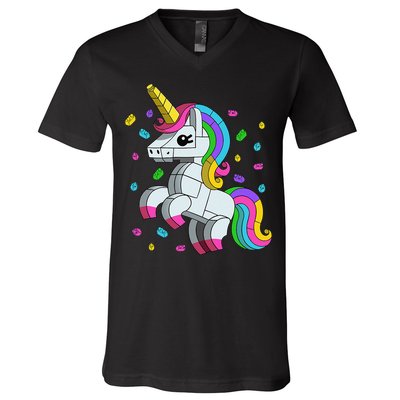 Unicorn Lover Master Builder Bricks Blocks Toy Gift V-Neck T-Shirt