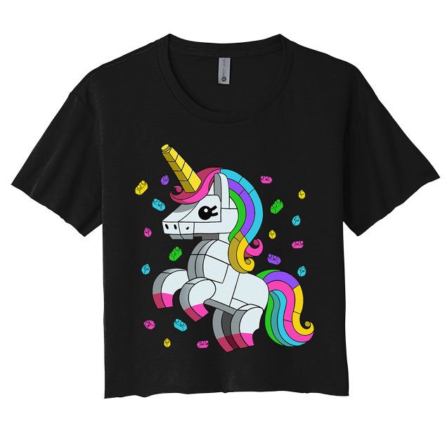 Unicorn Lover Master Builder Bricks Blocks Toy Gift Women's Crop Top Tee