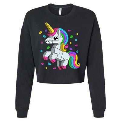 Unicorn Lover Master Builder Bricks Blocks Toy Gift Cropped Pullover Crew