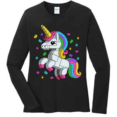 Unicorn Lover Master Builder Bricks Blocks Toy Gift Ladies Long Sleeve Shirt