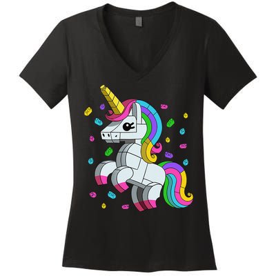 Unicorn Lover Master Builder Bricks Blocks Toy Gift Women's V-Neck T-Shirt