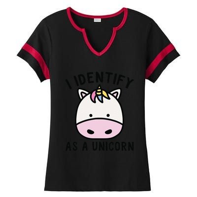 Unicorn Lover Meme Retro Funny I Identify As A Unicorn Ladies Halftime Notch Neck Tee