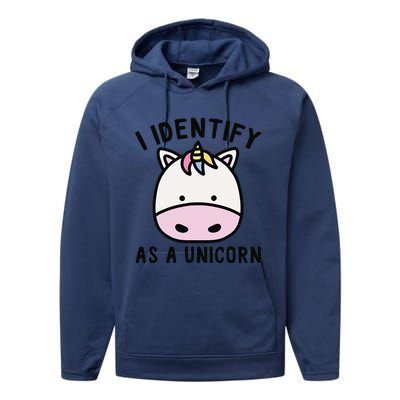 Unicorn Lover Meme Retro Funny I Identify As A Unicorn Performance Fleece Hoodie