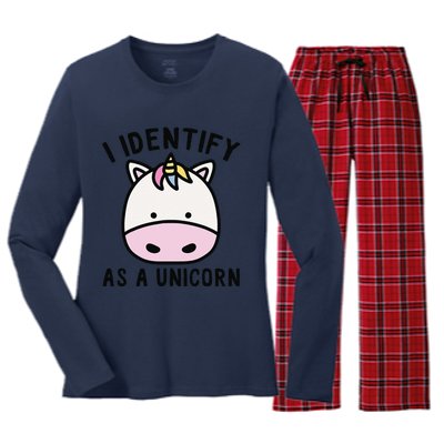 Unicorn Lover Meme Retro Funny I Identify As A Unicorn Women's Long Sleeve Flannel Pajama Set 