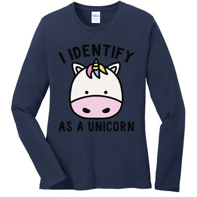 Unicorn Lover Meme Retro Funny I Identify As A Unicorn Ladies Long Sleeve Shirt