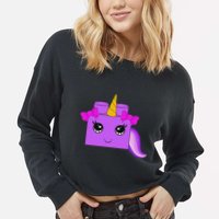 Unicorn Lover Master Builder Block Brick Building Girl Cropped Pullover Crew